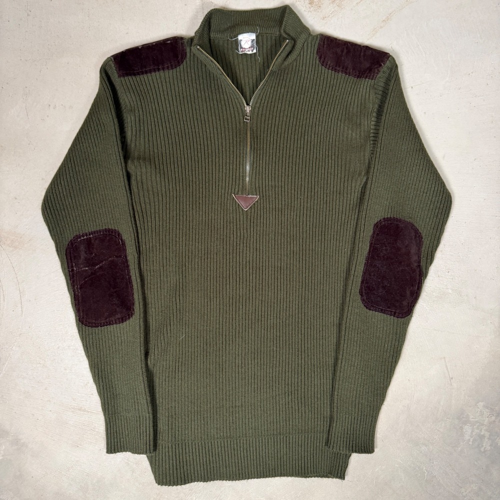 Rothco Mens Commando Sweater Olive Green Ribbed‎ Quarter Zip Patch Detail Large